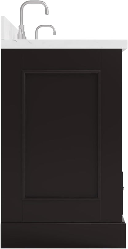 ARIEL Stafford 84-inch Bathroom Vanity with Sink,Solid Wood, 1.5in Carrara White Quartz Countertop & Backsplash, Double Oval Porcelain Sink, 4 Soft Closing Doors, 5 Dovetail Drawers, Espresso