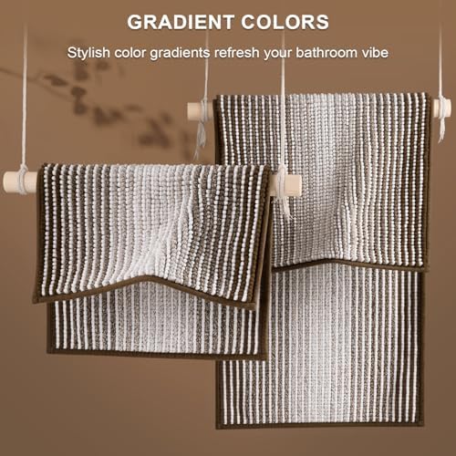 BSICPRO Bathroom Rugs Sets 2 Piece, Non Slip Striped Bath Mats, Brown