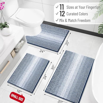 OLANLY Bathroom Rugs 36x24, Soft Chenille Striped Bath Rugs, Navy