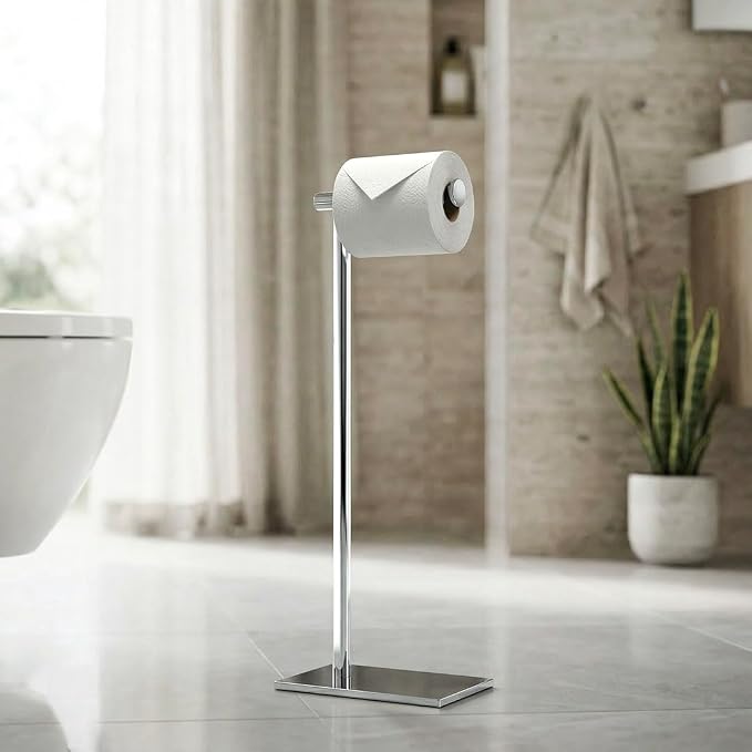 Gatco 1431C Modern Rectangle Base Freestanding Toilet Paper Holder, 21.25" Chrome with Weighted Base