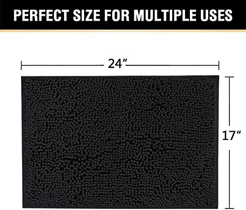 H.VERSAILTEX Bath Mat Bathroom Rug Bath Rugs for Bathroom Non Slip Bath Mats Extra Thick Chenille Rug 17" x 24" Absorbent Soft Shaggy Washable Dry Fast Plush Rugs for Bathtubs - Black