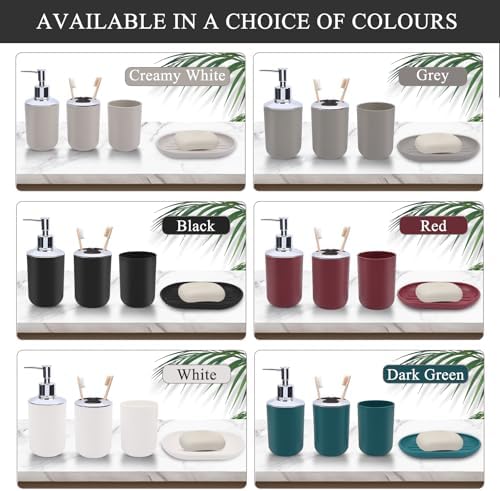 LGURT Matte Black Plastic Bath Set — 4-Pc Dispenser, Holder, Cup & Dish