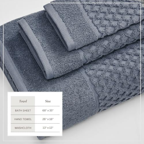 Great Bay Home Bath Towels - 100% Cotton 6 Piece Bath Sheet Set - Diamond Waffle Weave - Absorbent, Durable, Quick-Dry Towels for Bathroom (Blue)