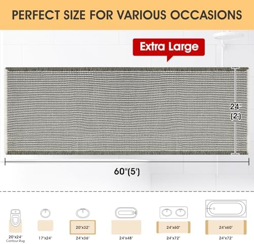 IM HOME Waffle Bath Mat Green & Cream 5'x2', Boho Woven Modern Bath Mat Rugs, Absorbent Non Slip Bathroom Rugs, Soft Washable Bath Rugs with Tassels for Bathroom, Bedroom, Kitchen, Shower, Tub