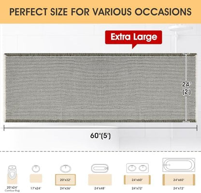 IM HOME Waffle Bath Mat Green & Cream 5'x2', Boho Woven Modern Bath Mat Rugs, Absorbent Non Slip Bathroom Rugs, Soft Washable Bath Rugs with Tassels for Bathroom, Bedroom, Kitchen, Shower, Tub