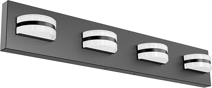 LED Bathroom Vanity Light, 360°Rotatable, 1980 LM 4 Light Black Modern Matte Bathroom Lighting Fixtures, Over Mirror Vanity Lights for Living Room, Bedroom ETL Certified