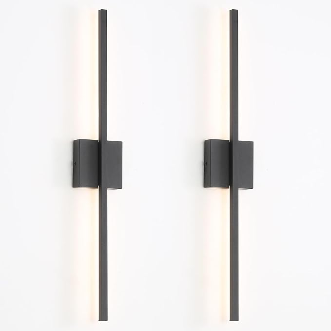 Black Wall Sconces Set of Two, 28 Inch Dimmable LED Bathroom | Wall Sconce Modern Black Sconces Set of 2 for Bathroom, Living Room, Bedroom, Hardwired 3000K (2 Pack)