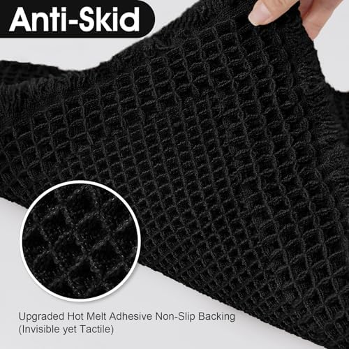 Upgraded Waffle Bath Mat Set 2 Piece Black-Bordered, Super Absorbent Non-Slip Quick Dry Bathroom Rugs with Tassels, Machine Washable Ultra Soft Boho Bath Rugs for Floor, Bath Mats Boho Farmhouse Decor