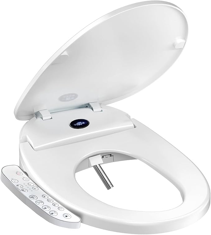 Bidet Toilet Seat, Bidet Seat With Warm Water Wash, Heated Seat, Air Dryer, Soft Close Lid, Night Light, Self Cleaning Nozzle, LED Display, Requires Outlet - Round