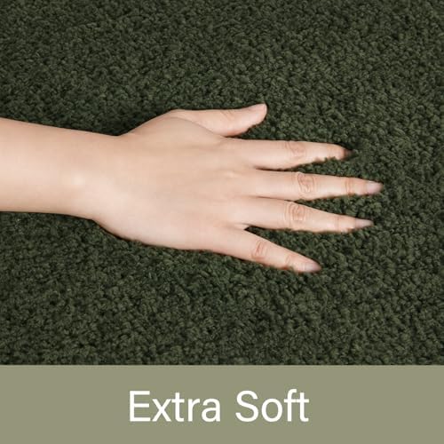 LOCHAS Bathroom Rugs 24x17 Inch, Microfiber Bath Rug Non Slip, Olive Green