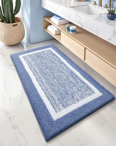 Color&Geometry Bathroom Runner Non Slip,24"x59",Blue