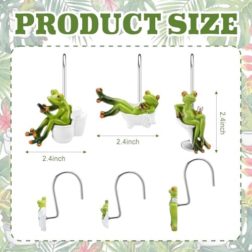 Roowest 12 Pcs Frog Shower Curtain Rings, Green Cute Stainless Steel