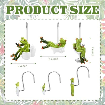 Roowest 12 Pcs Frog Shower Curtain Rings, Green Cute Stainless Steel
