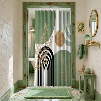 Sage Green and Gold Stall Shower Curtain, 36X72 in Narrow Small