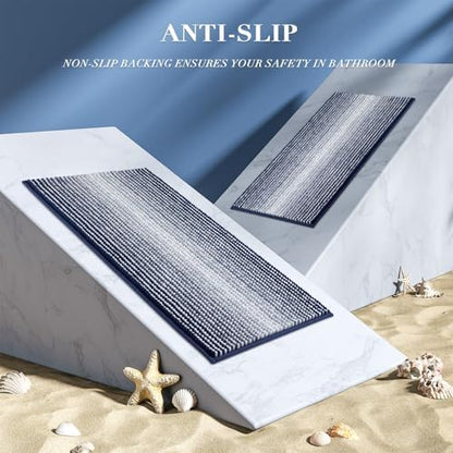 BSICPRO Bathroom Rugs Sets 2 Piece, Non Slip Striped Bath Mats, Navy