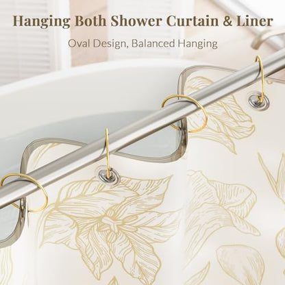 Bathway Shower Curtain Rings, Shower Curtain Hooks Rust Proof Shower Rings for Curtain, Glide Smoothly Metal Gold Shower Hooks for Shower Curtain and Rod, 12 Pcs Snap Joint Shower Curtain Clips