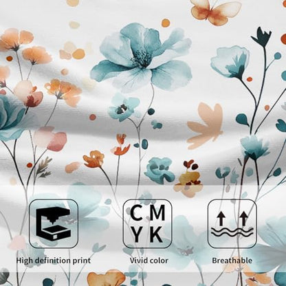 Teal Green Yellow Floral Hand Towels 14x28 Inch 2Pcs Watercolor Nature Flowers Absorbent Soft Fingertip Tea Towel Dish Washcloth for Sports Gym Yoga Kitchen Bathroom Home Decor