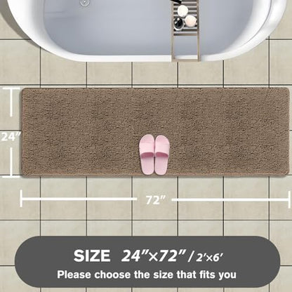 Bathroom Runner Rug 24 x 72 Non Slip – Extra Long Bath Mat | Absorbent and Washable Thick Chenille Runner Rug for Bathroom, Shower, Tub, Sink(Taupe)