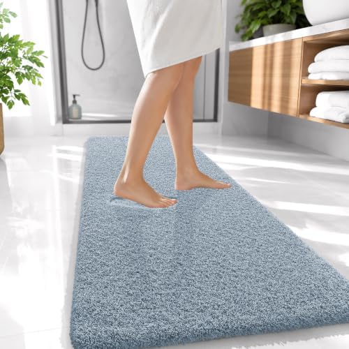 OLANLY Microfiber Bathroom Runner Rugs 47x20, Soft Bath Mat, Airy Blue