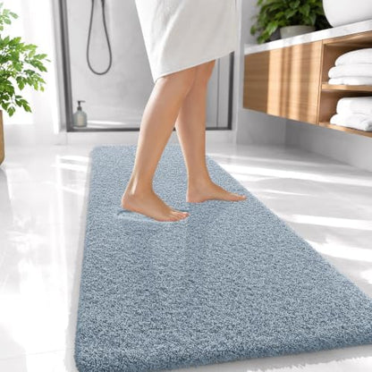 OLANLY Microfiber Bathroom Runner Rugs 47x20, Soft Bath Mat, Airy Blue
