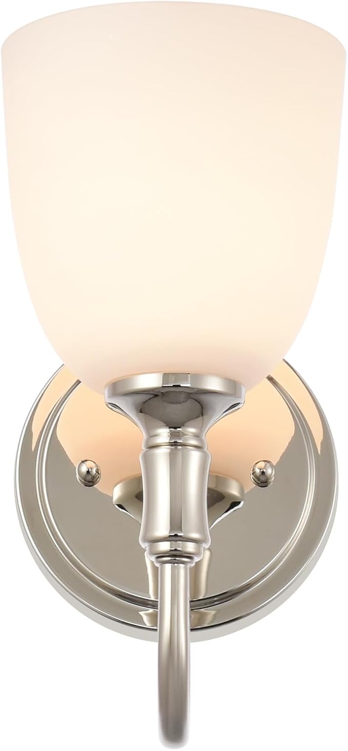 Vintage Traditional 1-Light Indoor Wall Sconce with Frosted Glass Bathroom Bedroom Hallway, 10.6" H x 5.3" W, Polished Nickel