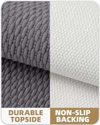 Color&Geometry 17"x47" Chenille Boho Bathroom Rug with Rubber Backing,Dark Grey