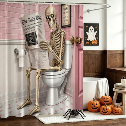 Funny Skeleton Shower Curtain Skull Halloween Bathroom Decor Shower Curtain