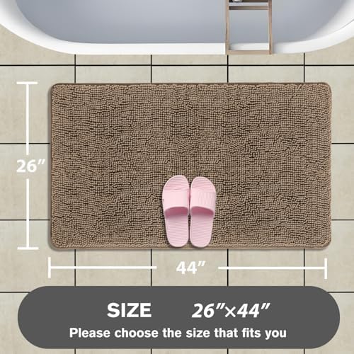 Taupe Bathroom Rugs – Absorbent and Washable Bath Mat, Non-Slip, Thick Soft Chenille Bath Rugs for Bathroom Floor, Shower, Sink - 26" x 44"