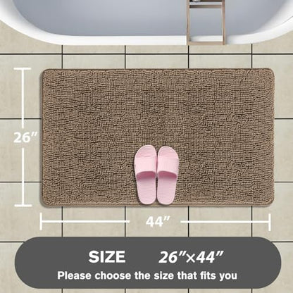 Taupe Bathroom Rugs – Absorbent and Washable Bath Mat, Non-Slip, Thick Soft Chenille Bath Rugs for Bathroom Floor, Shower, Sink - 26" x 44"