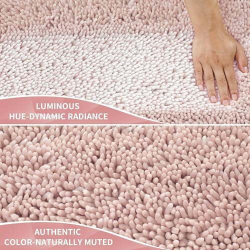 Yimobra Chenille Bathroom Rugs Non Slip, Extra Thick Soft Absorbent Bath Rug 31.5x20 Inch, Machine Washable Quick Dry Bath Mat for Bathroom Floor, Tub and Shower, Home Decor Accessories, Pink