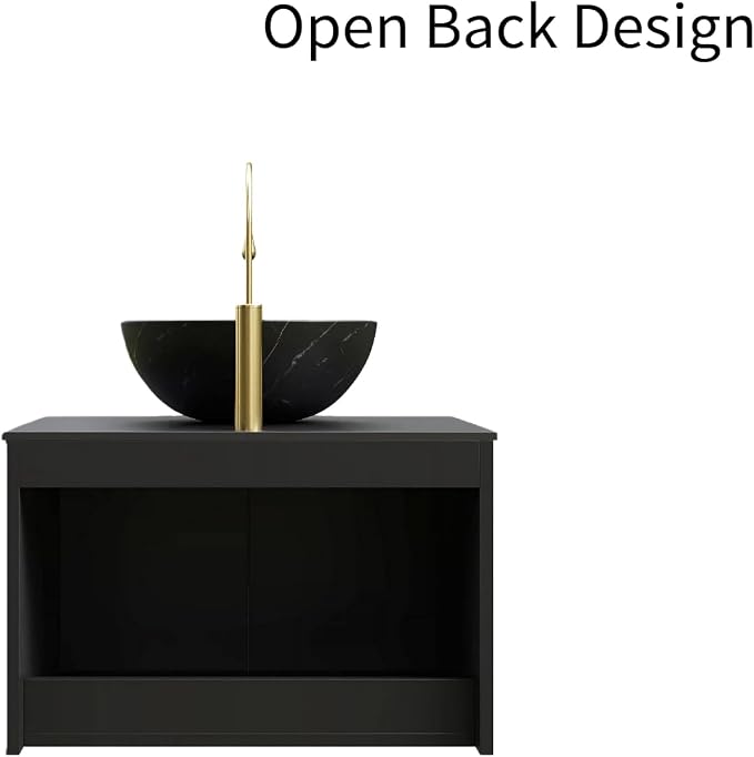 24" Bathroom Vanity with Sink, Wall-Mounted Bathroom Vanity with Black Bowl Ceramic Vessel Basin, Modern Plywood Floating Vanity with Twill Double Doors, Bathroom Storage Cabinet, Black
