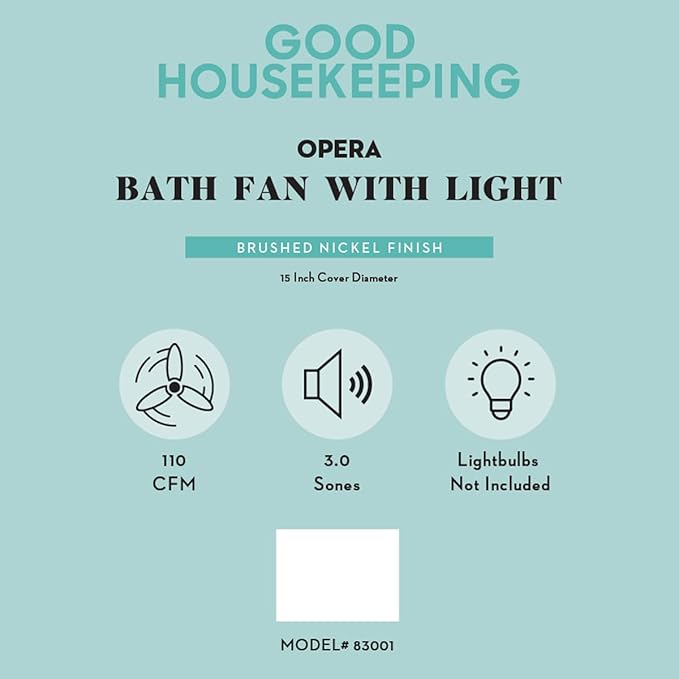Good Housekeeping Opera (83001) Decorative 110 CFM 3.0 Sones Bathroom Ventilation Exhaust Fan with Light & Night-Light
