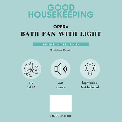 Good Housekeeping Opera (83001) Decorative 110 CFM 3.0 Sones Bathroom Ventilation Exhaust Fan with Light & Night-Light