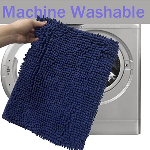 RUN HELIX Navy Blue Bathroom Rug Mat Set, Extra Thick and Absorbent Chenille Soft Plush Shaggy Non-Slip Bath Mats, Washable for Bathrooms, 24x16+20x32 Inch