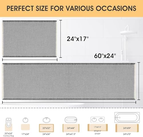 IM HOME Waffle Bath Mat Set 2 Piece Darkgrey & Cream,Woven Modern Bath Rug Mats, Absorbent Non Slip Bath Floor Mat, Soft Washable Boho Bath Rugs with Tassels for Bathroom, Bedroom,Tub