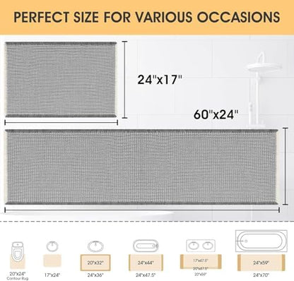 IM HOME Waffle Bath Mat Set 2 Piece Darkgrey & Cream,Woven Modern Bath Rug Mats, Absorbent Non Slip Bath Floor Mat, Soft Washable Boho Bath Rugs with Tassels for Bathroom, Bedroom,Tub