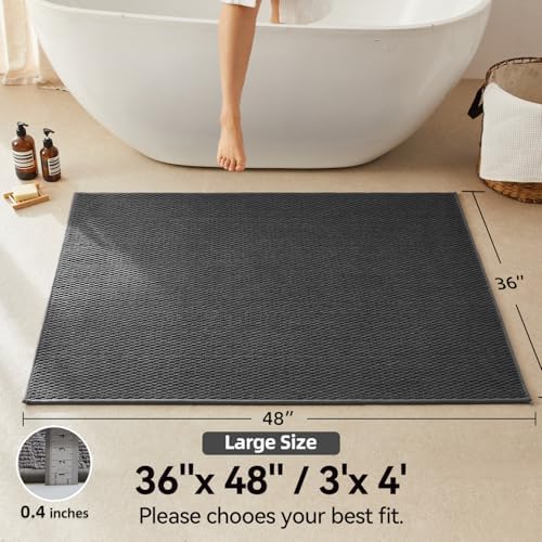Triohero Large Bathroom Rugs Non Slip Washable Bath Rugs Super Absorbent Bathroom Rug Thin Quick Dry Low Pile Bath Mats, Dark Grey 36"x48"