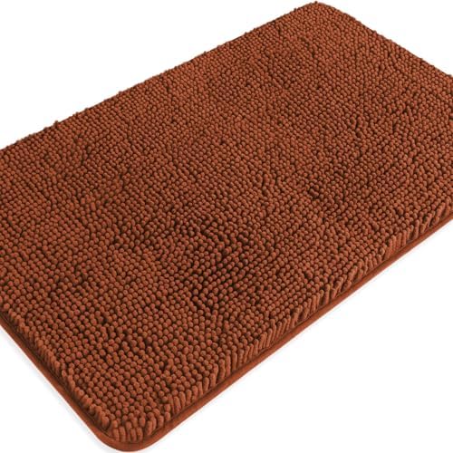 Rust Bathroom Rugs – Absorbent and Washable Bath Mat, Non-Slip, Thick Soft Chenille Bath Rugs for Bathroom Floor, Shower, Sink - 20" x 32"