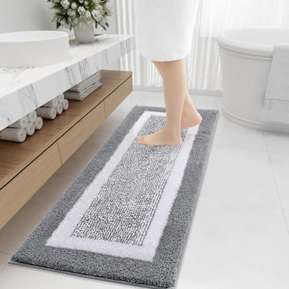 OLANLY Bathroom Runner Rugs 47x20, Long Bath Mats for Bathroom Floor, Grey