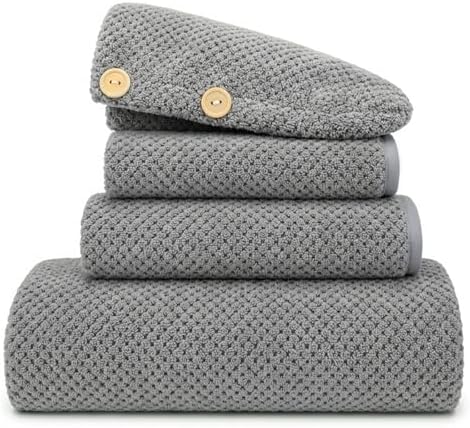 Bath Towels for Bathroom Oversize Bath Towel Set- 35x70 Inches, 4-Piece Shower Towels (1 Bath Towel, 1 Hair Towel, 1 Hand Towel, 1 Washcloth), Soft and Absorbent Microfiber Towels for Bathroom (Gray )