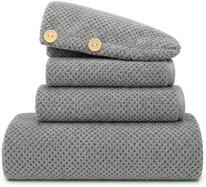 Bath Towels for Bathroom Oversize Bath Towel Set- 35x70 Inches, 4-Piece Shower Towels (1 Bath Towel, 1 Hair Towel, 1 Hand Towel, 1 Washcloth), Soft and Absorbent Microfiber Towels for Bathroom (Gray )