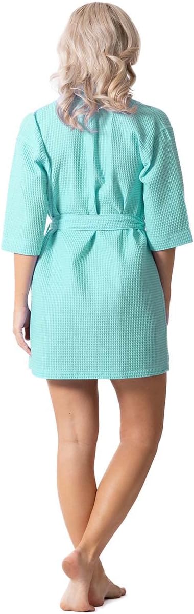 Lightweight Waffle Knit Bath, Spa & Bridesmaids Kimono Short Robes for Women - Quick Dry & Soft