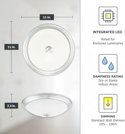 Designers Fountain 11 Inch Integrated LED Flush Mount Ceiling Light, 2-Pack, Alabaster White Glass Fixture for Kitchen, Bedroom, Bathroom, Hallway, Silver Finish, Energy Efficient, EVLED502C-35-2