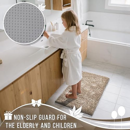 Yimobra Long Bathroom Rugs Runner 70x24 Inch, Extra Thick Soft Absorbent Chenille Bath Mat, Non Slip Machine Washable, Quick Dry Bath Rugs for Bathroom Floor, Tub and Shower, Camel