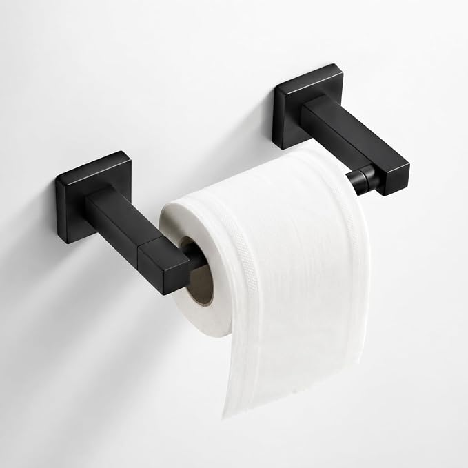 Matte Black Toilet Paper Holder Wall Mount, Bathroom Toilet Paper Holder for SUS 304 Stainless Steel, Double Post Pivoting Square Toilet Paper Roll Holder for Bathroom RV Paper Towels for TP