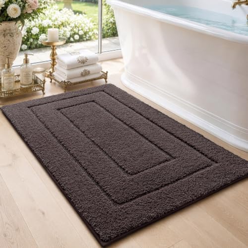 DEXI Bathroom Rugs 43x24, Non-Slip and Absorbent Bath Mat, Brown
