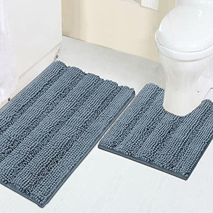 2 Piece Bathroom Rug Set with Toilet Mat, Soft Absorbent Chenille, Non-Slip