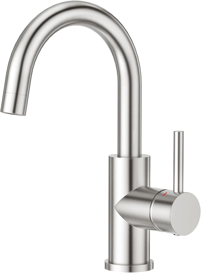 CREA Bar Sink Faucet, Bathroom Kitchen Faucet Brushed Nickel Pre Wet Small Mini Kitchen Bath Utility Marine Faucet Single Hole Stainless Steel Farmhouse Vanity Lavatory Faucets Outdoor
