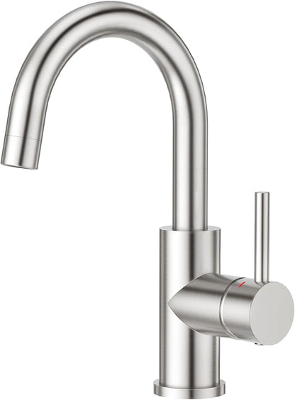 CREA Bar Sink Faucet, Bathroom Kitchen Faucet Brushed Nickel Pre Wet Small Mini Kitchen Bath Utility Marine Faucet Single Hole Stainless Steel Farmhouse Vanity Lavatory Faucets Outdoor