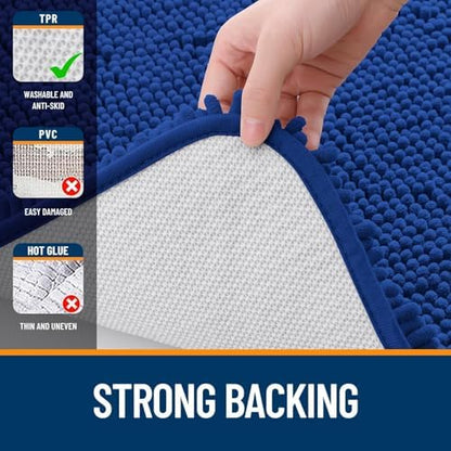 OLANLY Chenille Bathroom Rugs Mats Set 2 Piece, 47"x20"+24"x20", Royal Blue